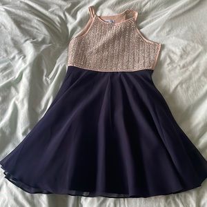 Girls Formal Navy Blue and Diamond Dress